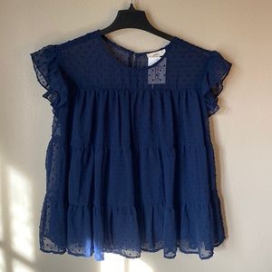 NWT Navy Dot Babydoll Top